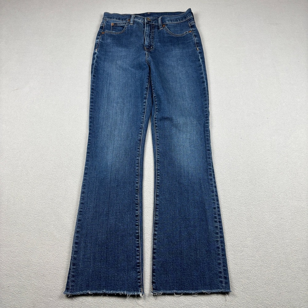 Gap Kick Fit High Rise Jeans Womens Size 27 Tall Blue Denim Raw Hem Flare